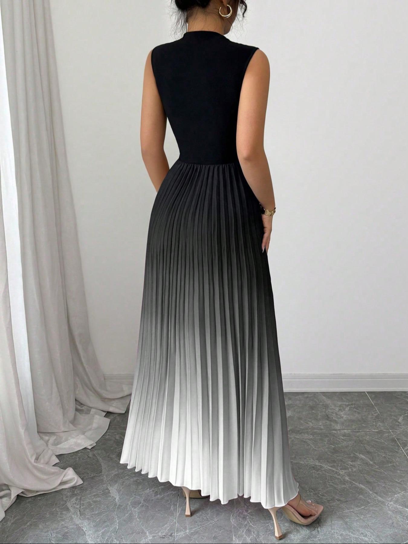 Elegant Ombre Pleated Sleeveless Maxi Dress