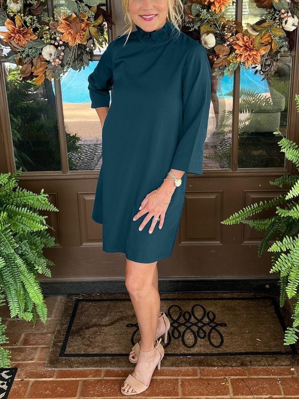 Last Day 70% OFF🔥Tied Back Bow Round Ruffled Neckline Dress with Pockets (Buy 2 Free Shipping)