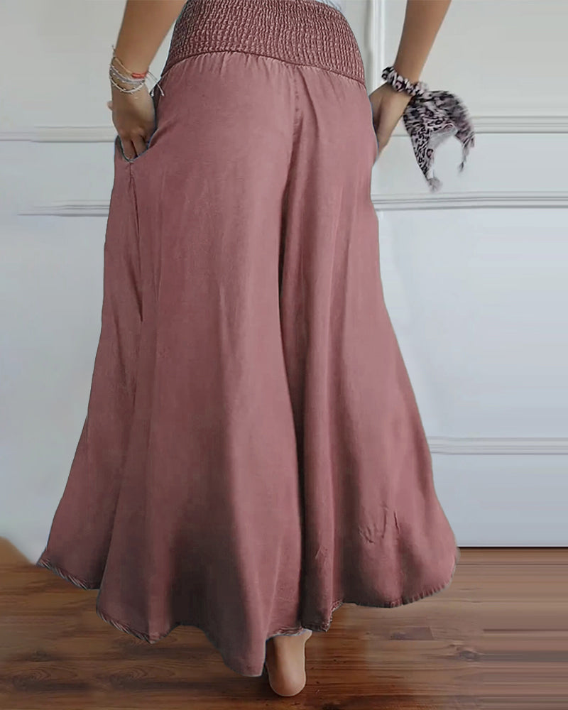 Smocked Waist Wide Leg Flowy Pants (Buy 2 Free Shipping)