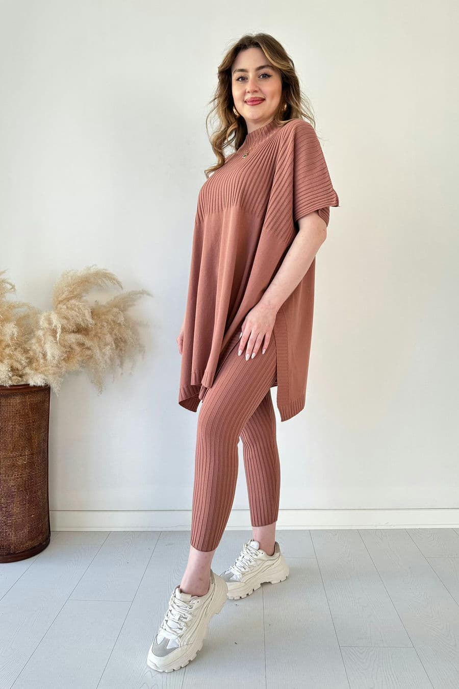 Cozy Ribbed Knit with Side Slits and Leggings Two Piece Set (Buy 2 Free Shipping)