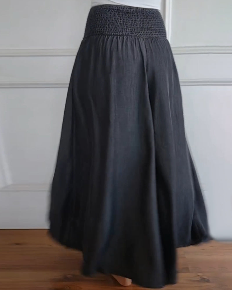 Smocked Waist Wide Leg Flowy Pants (Buy 2 Free Shipping)