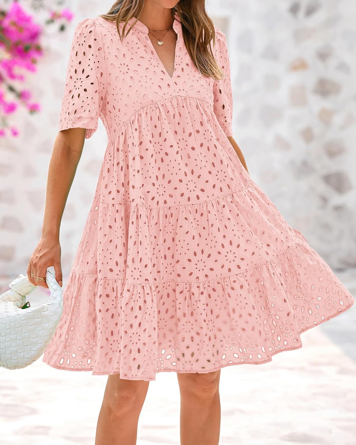 Elegant V Neck Eyelet Lace Dress (Buy 2 Free Shipping)