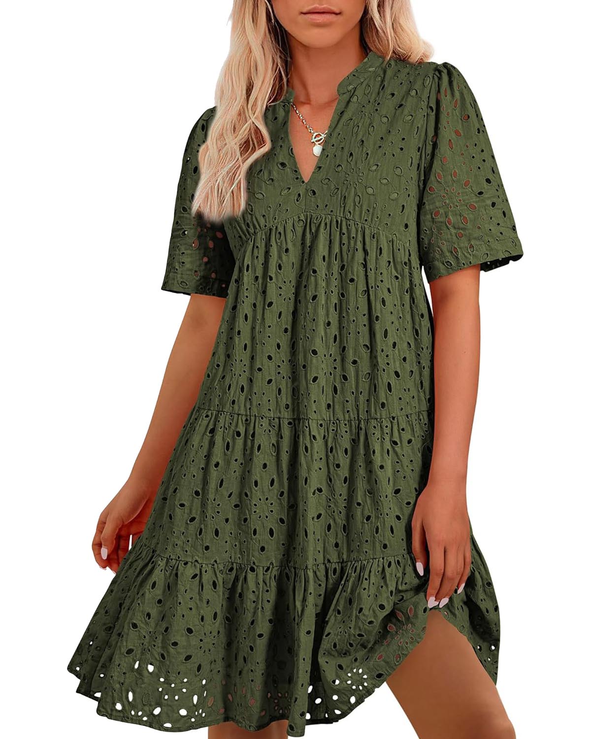 Elegant V Neck Eyelet Lace Dress (Buy 2 Free Shipping)