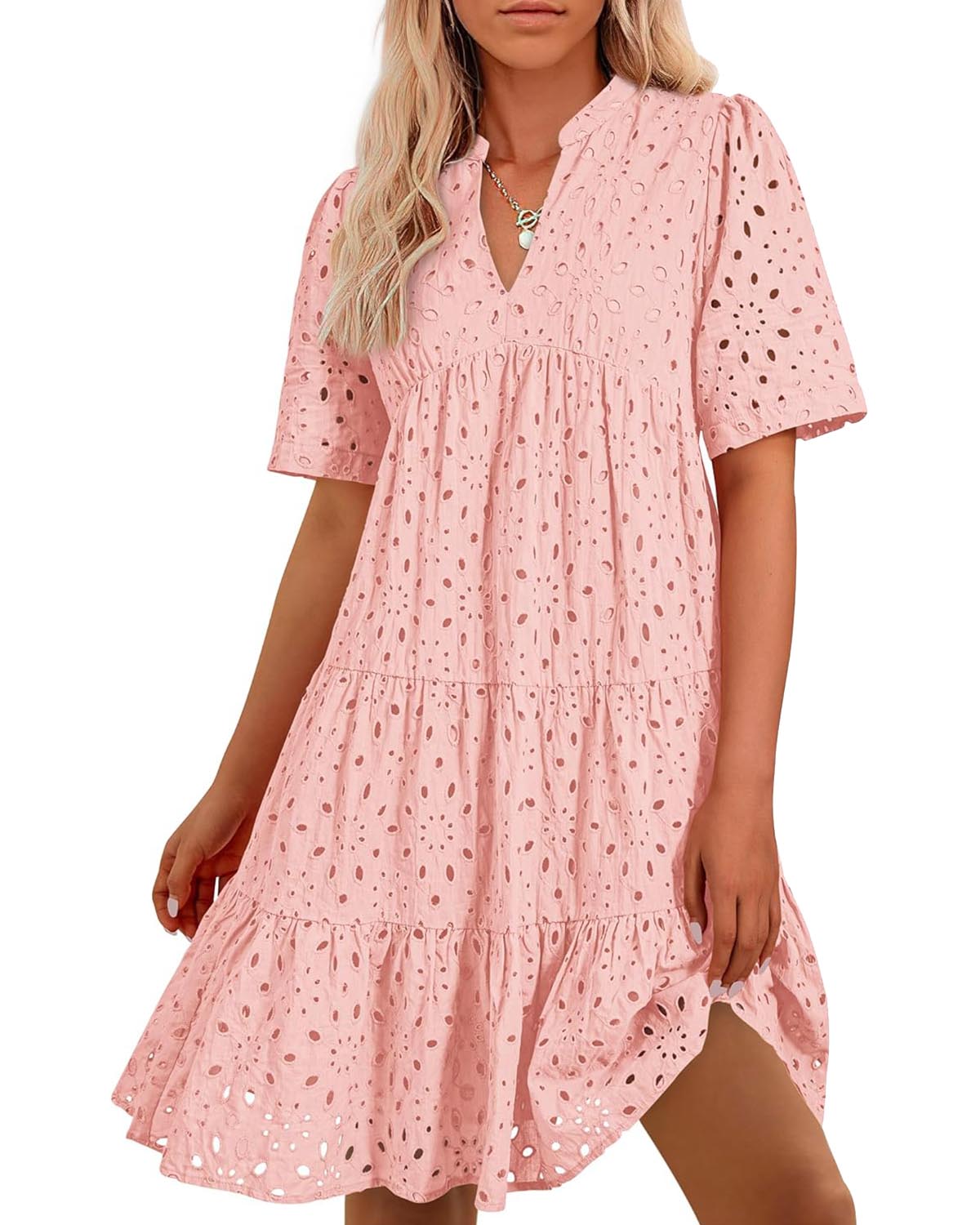 Elegant V Neck Eyelet Lace Dress (Buy 2 Free Shipping)