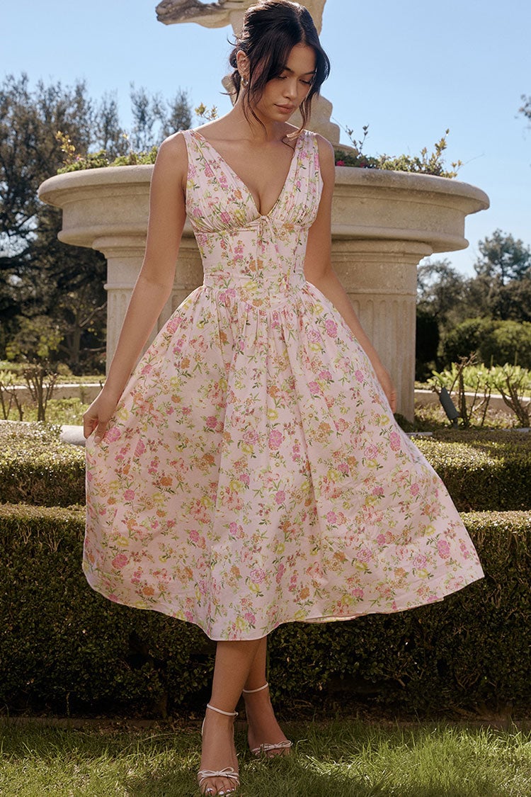 Last Day Promotion🔥Deep V Floral Midi Sundress(Buy 2 Free Shipping)