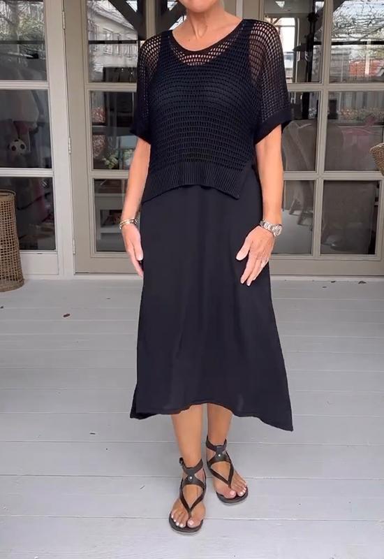 Elegant Knit Mesh Overlay & Dress Two-Piece Set (Buy 2 Free Shipping)