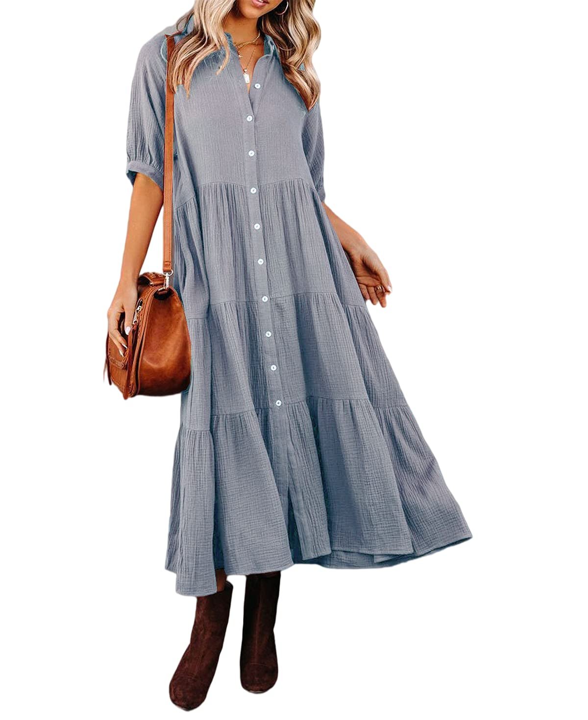 2024 Hot Sale❤️Half Sleeves Dress with Pockets(Buy 2 Free Shipping)