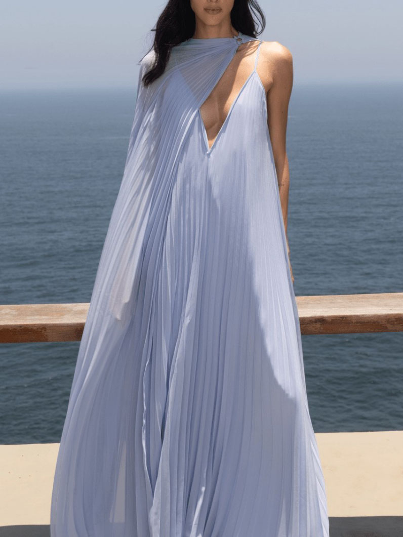 Elegant V-neck Pleated Flowy Maxi Dress (Buy 2 Free Shipping)
