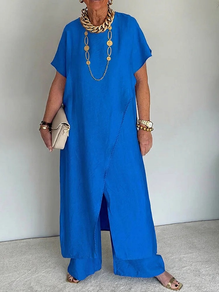 Elegant Asymmetrical Tunic & Wide-Leg Pants Set