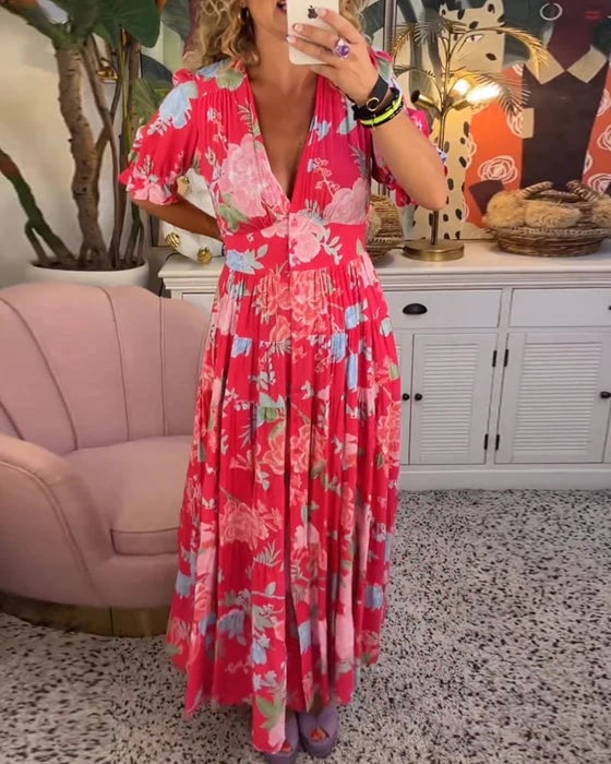 Last Day Promotion❤️Floral Print V-neck Dress(Buy 2 Free Shipping)