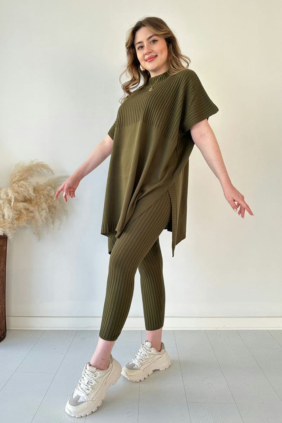 Cozy Ribbed Knit with Side Slits and Leggings Two Piece Set (Buy 2 Free Shipping)