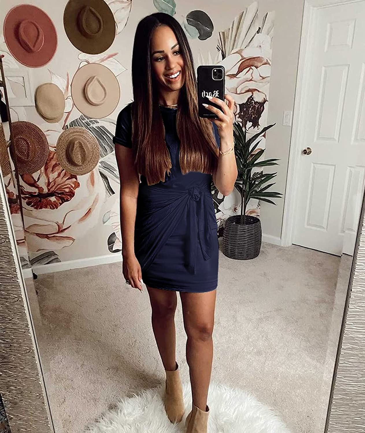 Last Day Promption🔥Casual Short Sleeve Ruched Tank T Shirt Dress❤️Buy 2 Free Shipping