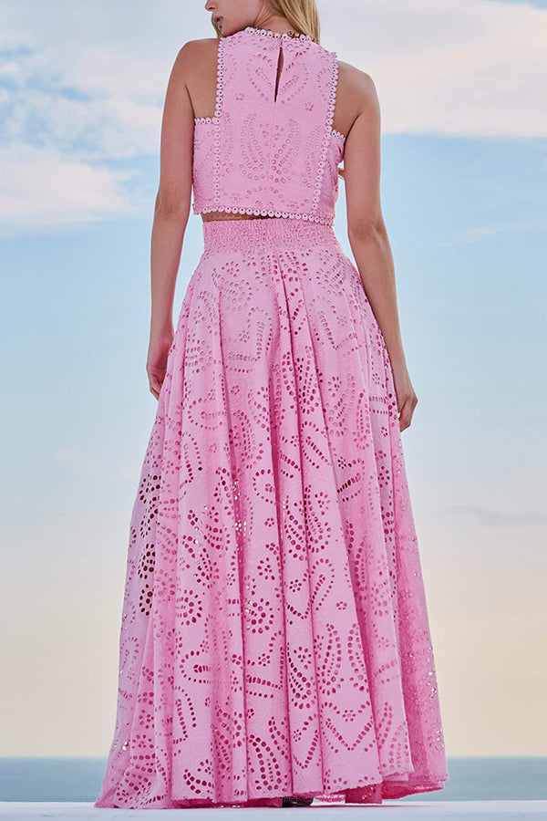 Paris Dreaming Embroidered Lace High Rise Pocketed Maxi Skirt and Crop Tank Top(Buy 2 Free Shipping)
