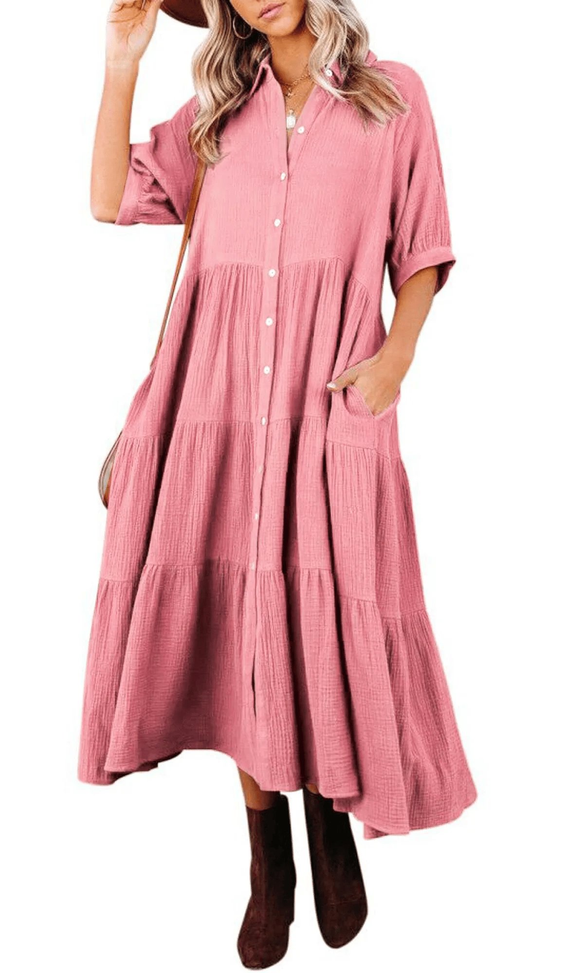 2024 Hot Sale❤️Half Sleeves Dress with Pockets(Buy 2 Free Shipping)
