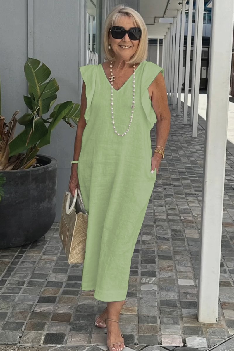 Elegant Linen Sleeveless Dress with Back Bow Detail (Buy 2 Free Shipping)