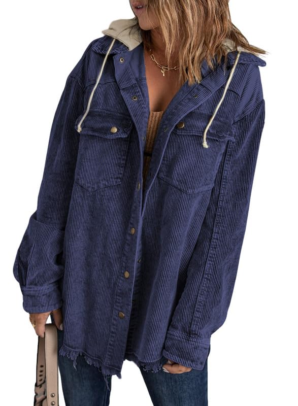 2024 Fall Long Sleeve Button Down Color Block Corduroy Hooded Jacket(BUY 2 10% OFF)