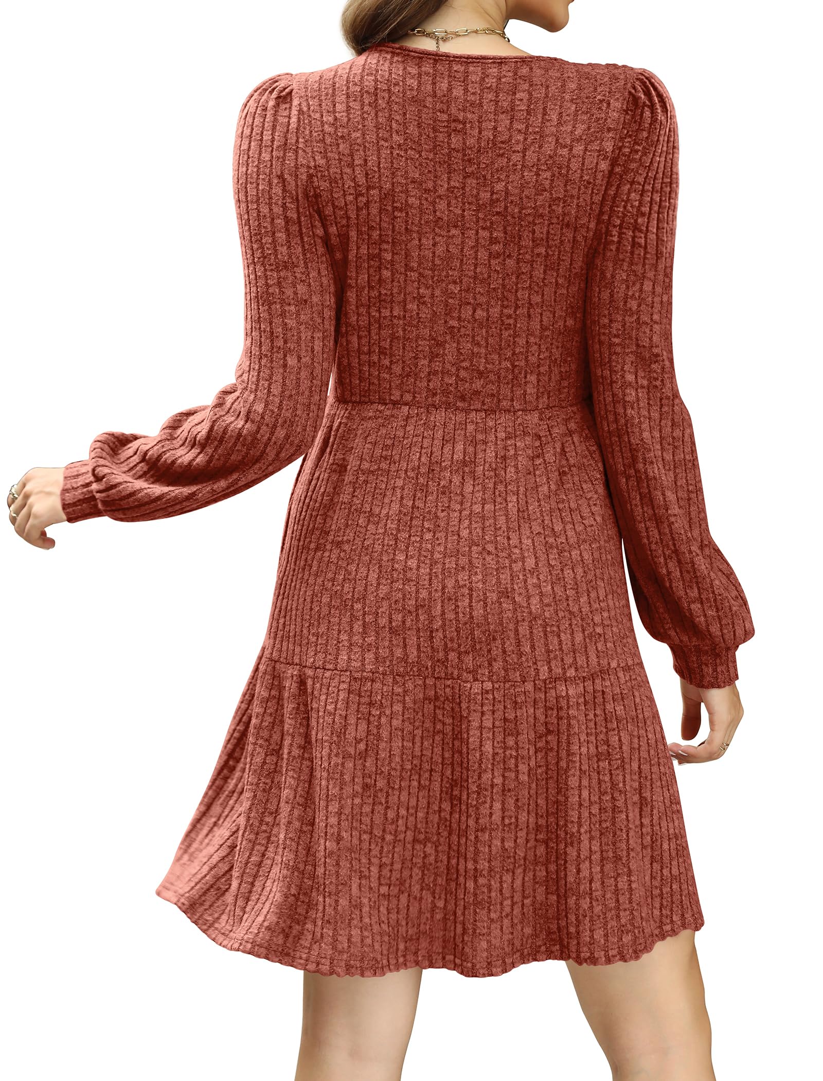 Limited time sale🔥Women's Square Neck Lantern Sleeve Ribbed Dress(Buy 2 Free Shipping)
