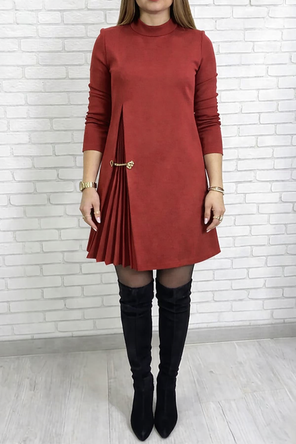 Pleated Accent Asymmetric Dress (Buy 2 Free Shipping)