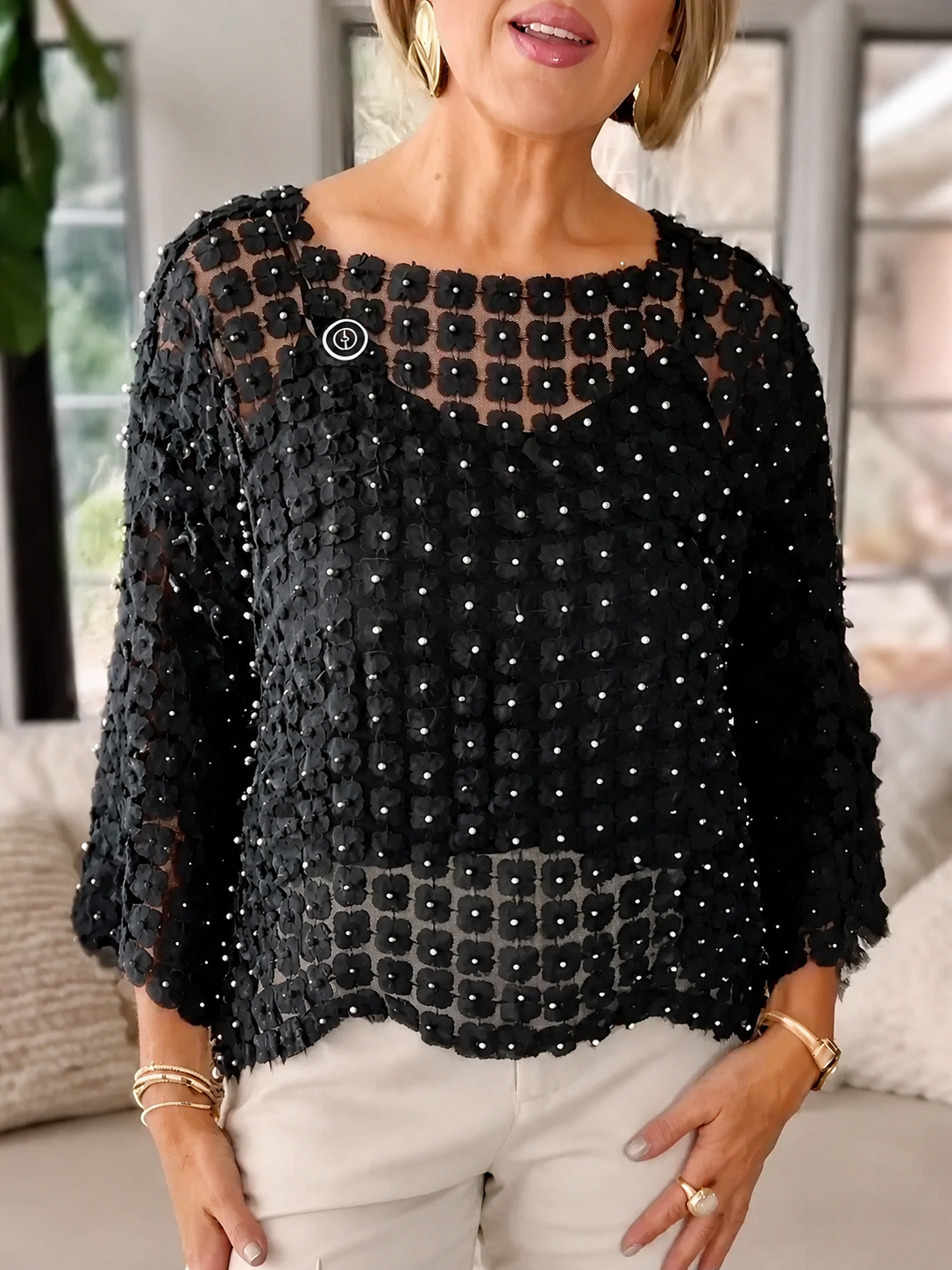 Elegant Floral Pearl Crochet Mesh Top (Buy 2 Free Shipping)