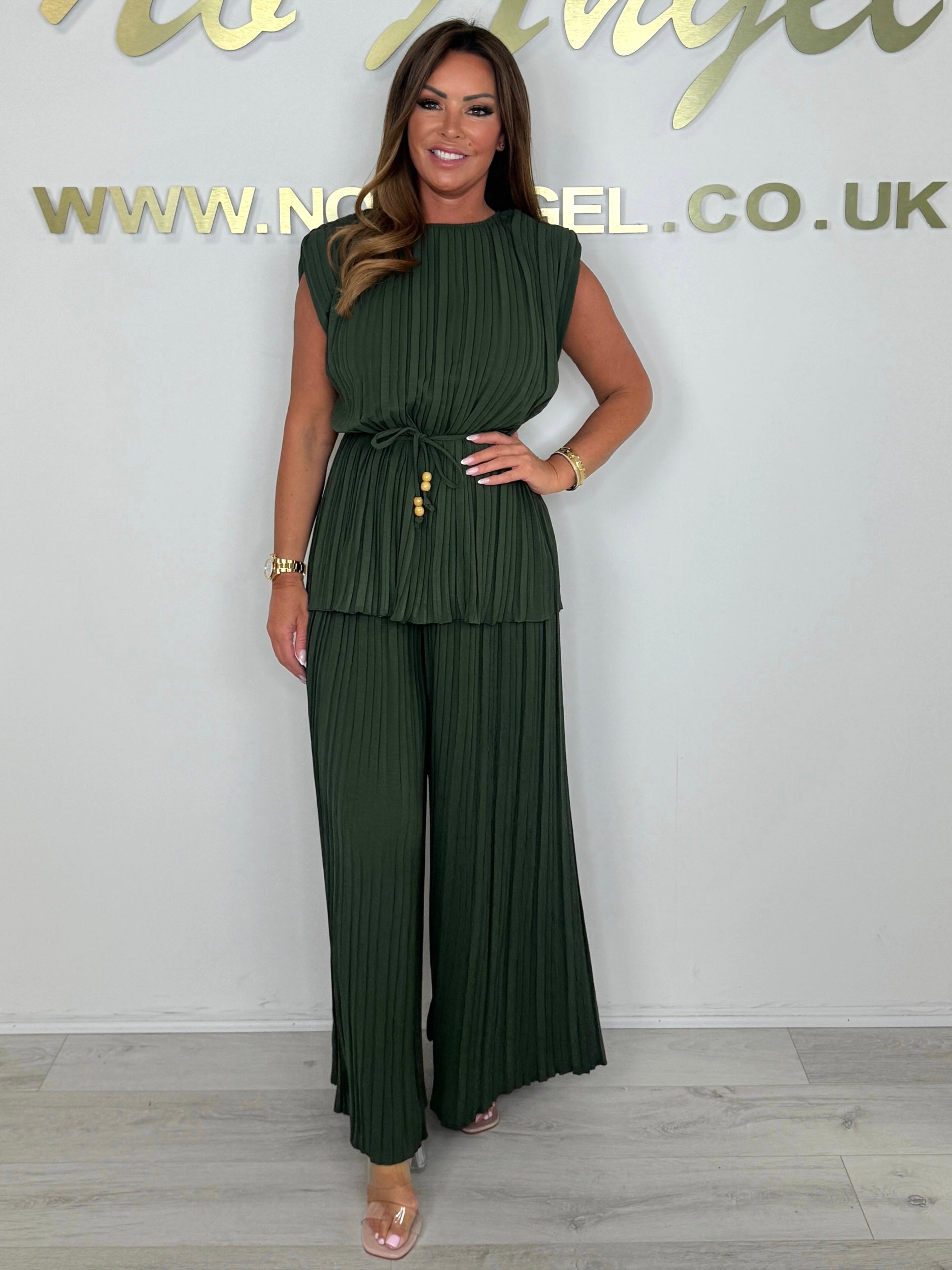 Pleated Tie Waist Top & Trouser Two Piece Set (Buy 2 Free Shipping)