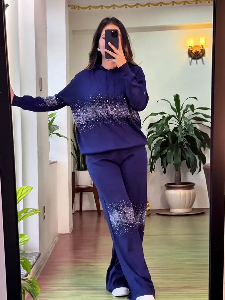 Elegant Gradient Sparkle Rhinestone Hoodie & Wide-Leg Pants Set (Buy 2 Free Shipping)