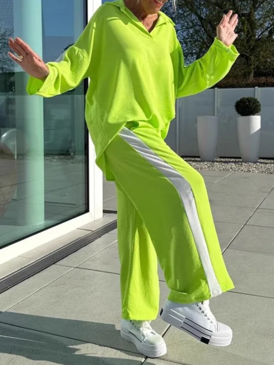 Relaxed Fit V-Neck Top Wide-Leg Pants Two Piece Set (Buy 2 Free Shipping)