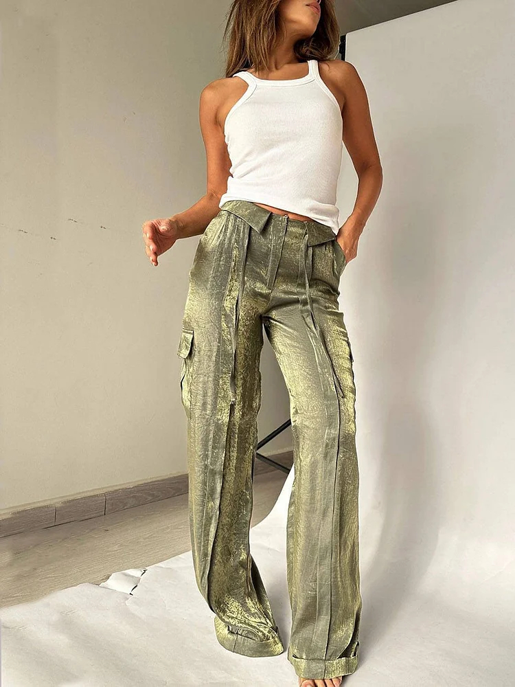 Golden Years Glitter Fabric Wide Leg Pants (Buy 2 Free Shipping)