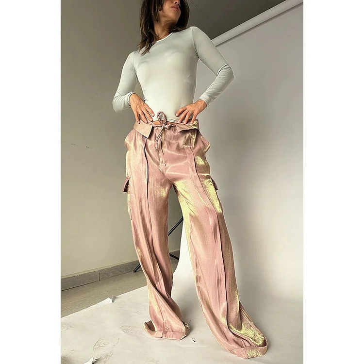 Golden Years Glitter Fabric Wide Leg Pants (Buy 2 Free Shipping)
