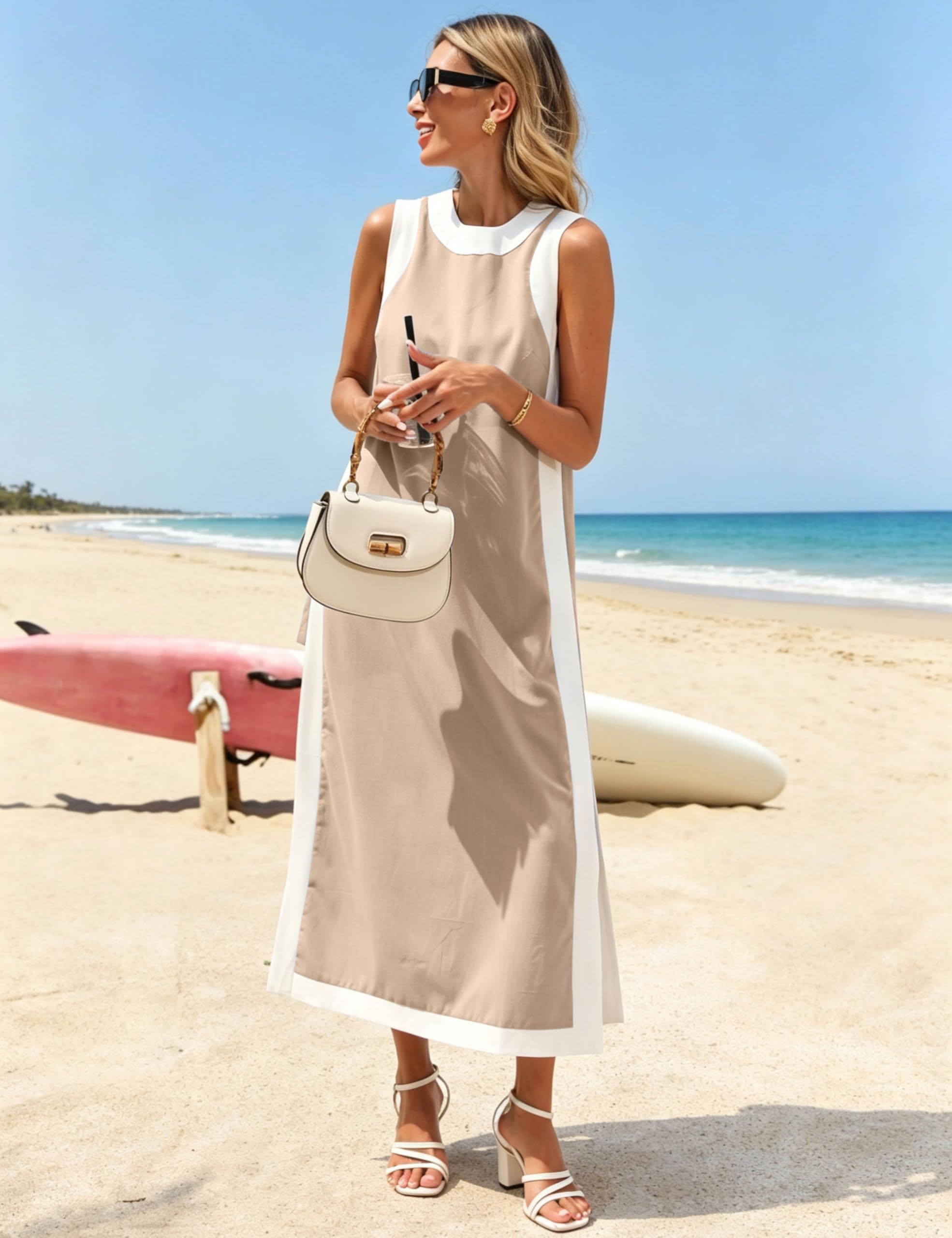 Relaxed Colorblock Side-Slit Dress and Shorts Two Piece Set