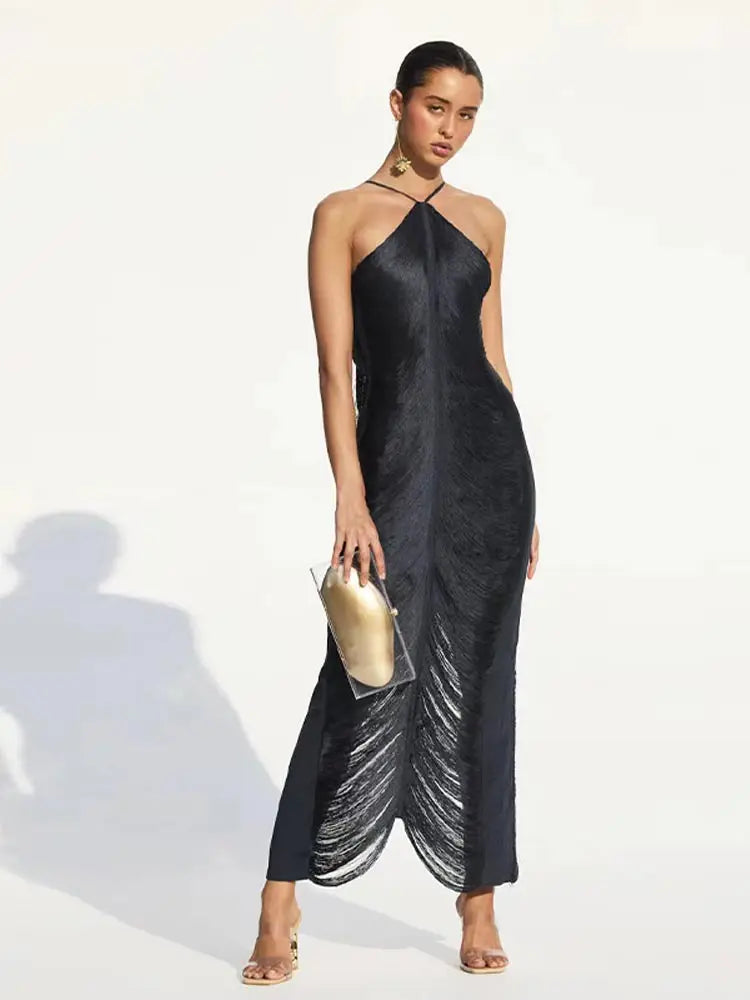 Elegant Backless Halter Tassel Dress (Buy 2 Free Shipping)
