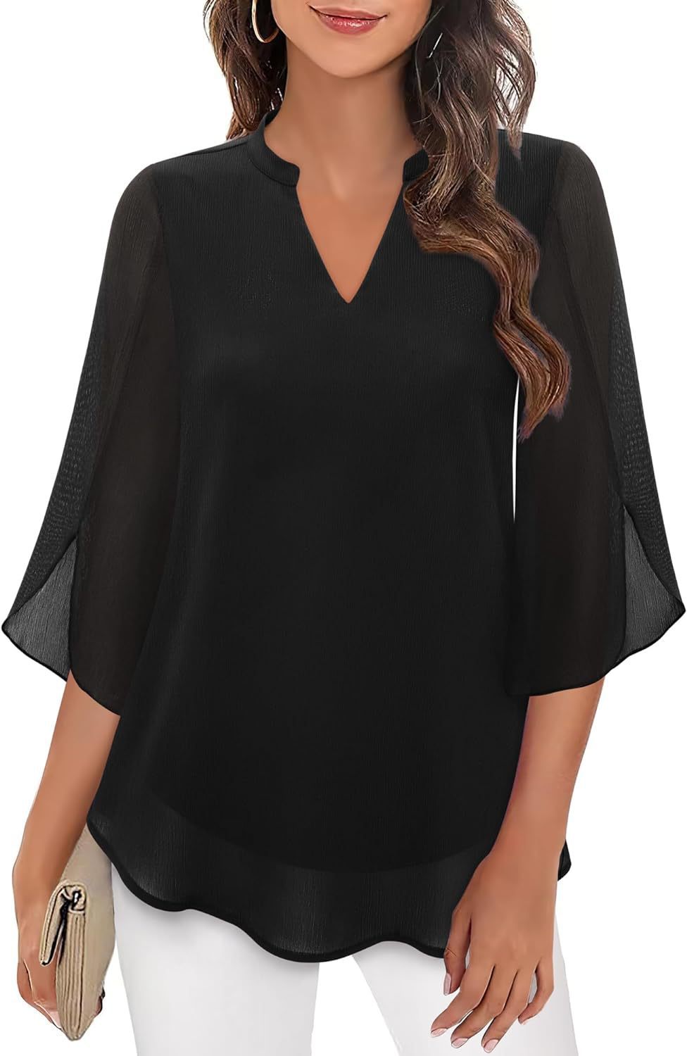 [PL] Split Cape Sleeve Layered Hem Blouse