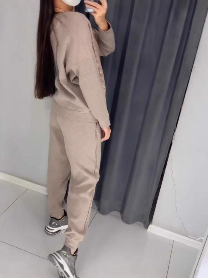 Cozy Knit Set with Sequin Panel Pullover and Tapered Pants (Buy 2 Free Shipping)