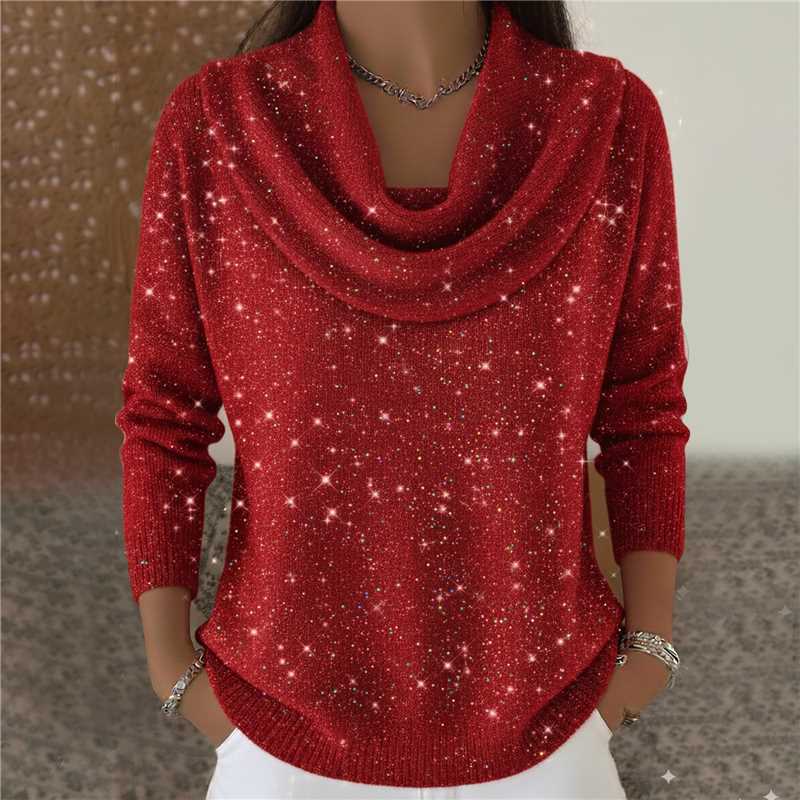 Cozy Shimmer Cowl Neck Knit Pullover Sweater  (Buy 2 Free Shipping)