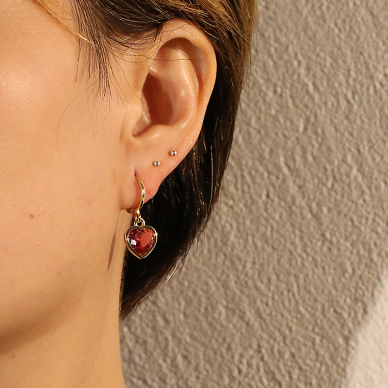 Charm Heart Crystal Gold Drop Earrings