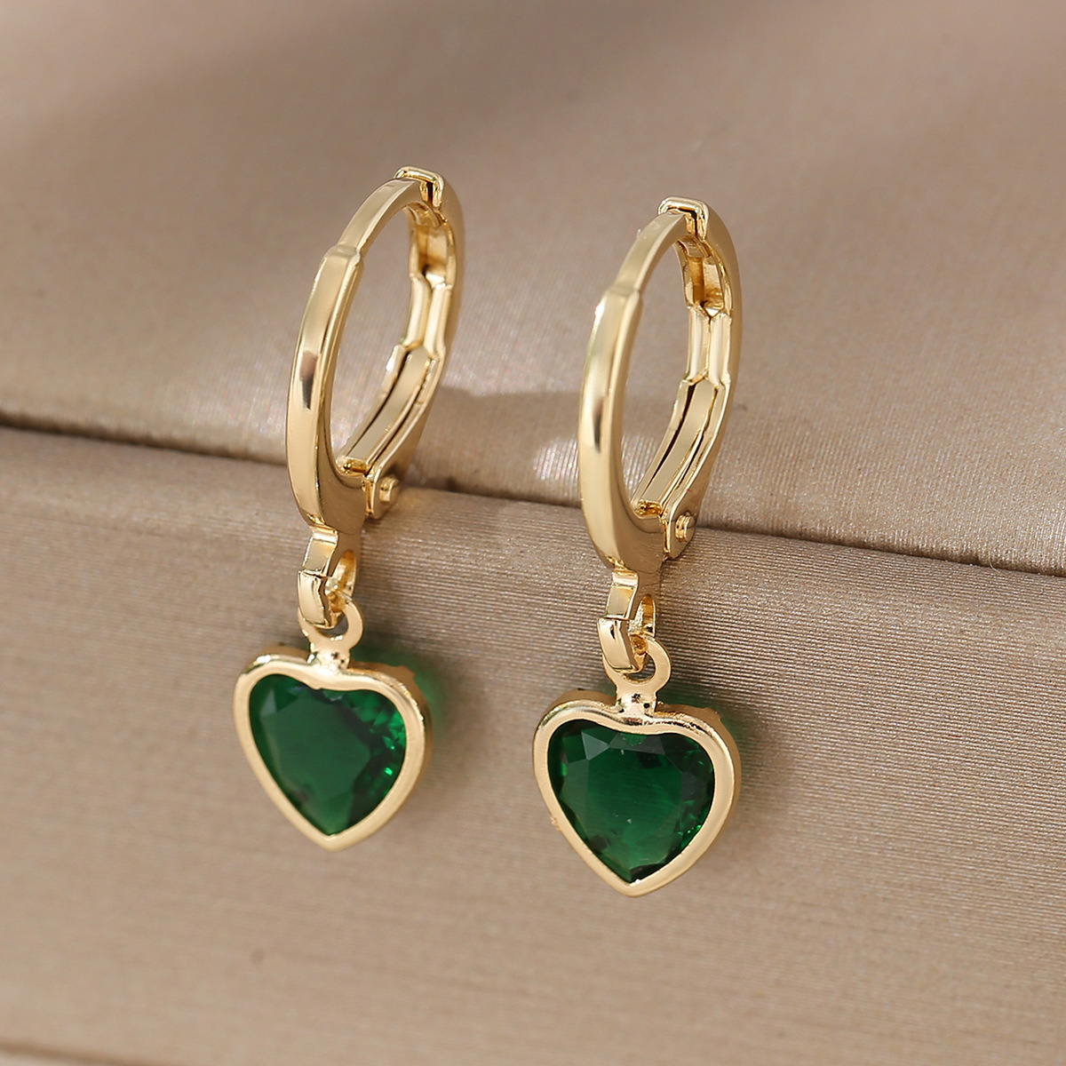 Charm Heart Crystal Gold Drop Earrings
