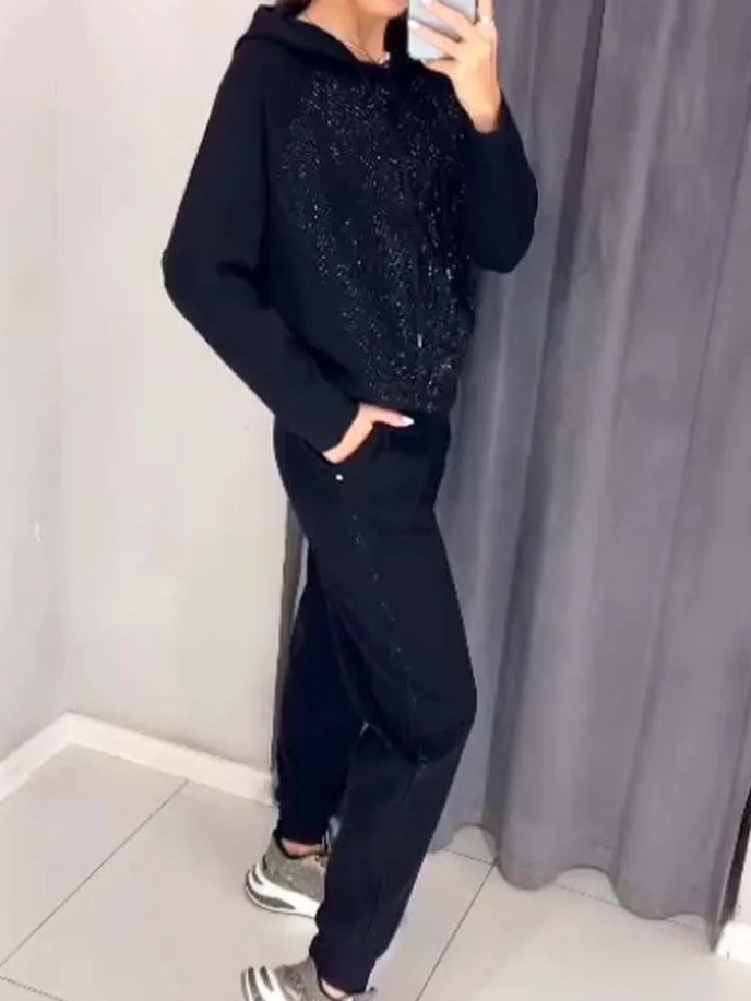 Cozy Knit Set with Sequin Panel Pullover and Tapered Pants (Buy 2 Free Shipping)