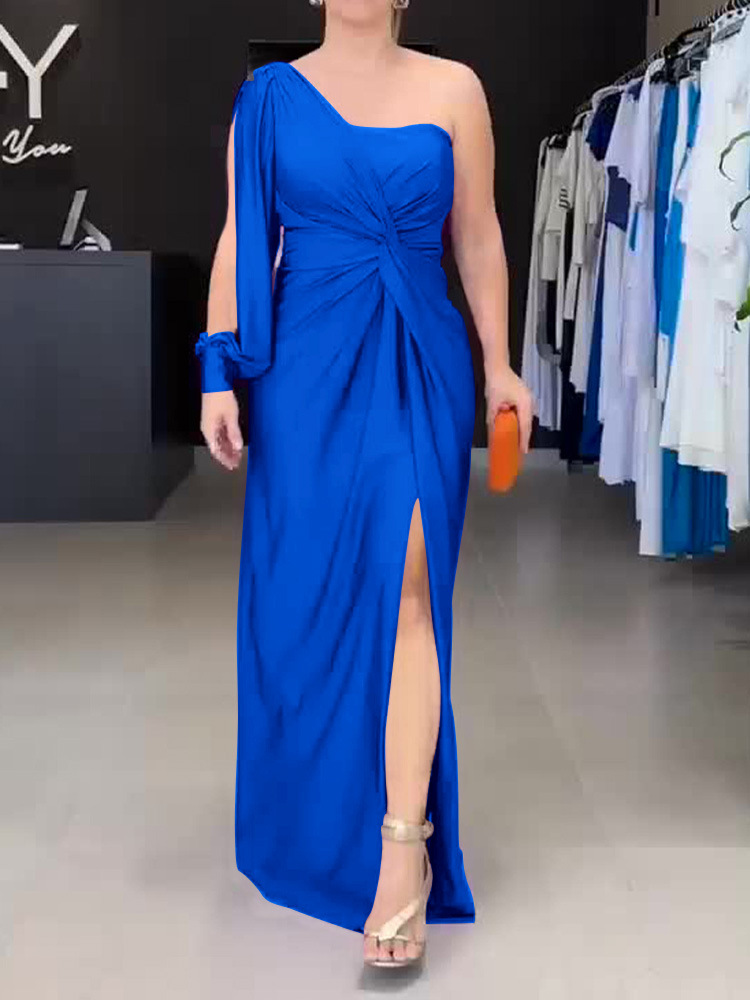 One-Shoulder Kink Vented Slim Fit Dress (Buy 2 Free Shipping)
