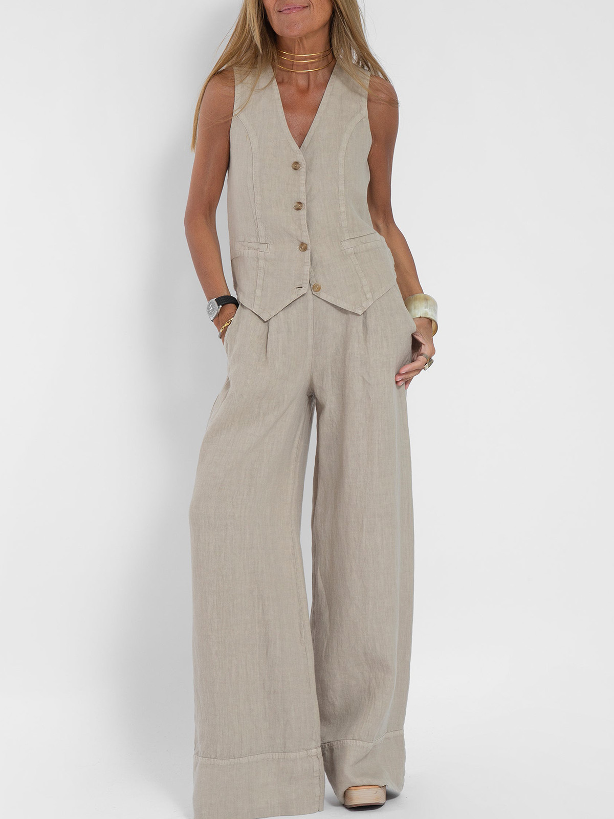 Vest & Wide-Leg Pants Two-Piece Set (Buy 2 Free Shipping)