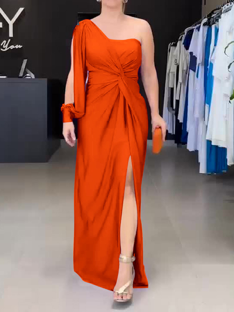 One-Shoulder Kink Vented Slim Fit Dress (Buy 2 Free Shipping)