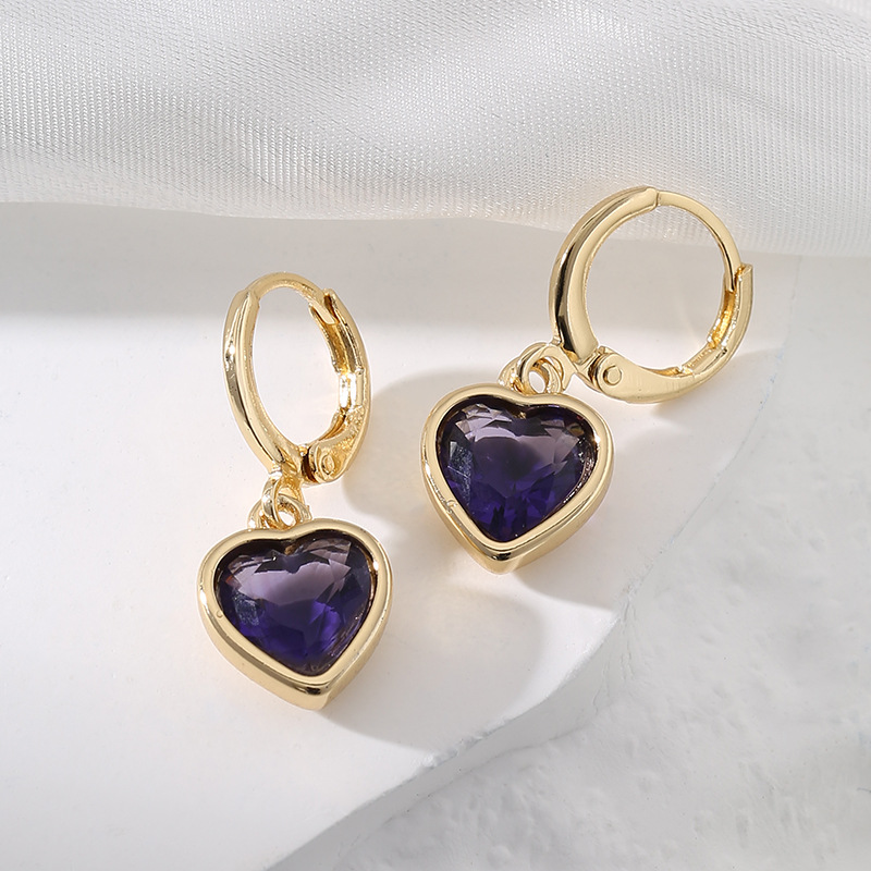 Charm Heart Crystal Gold Drop Earrings