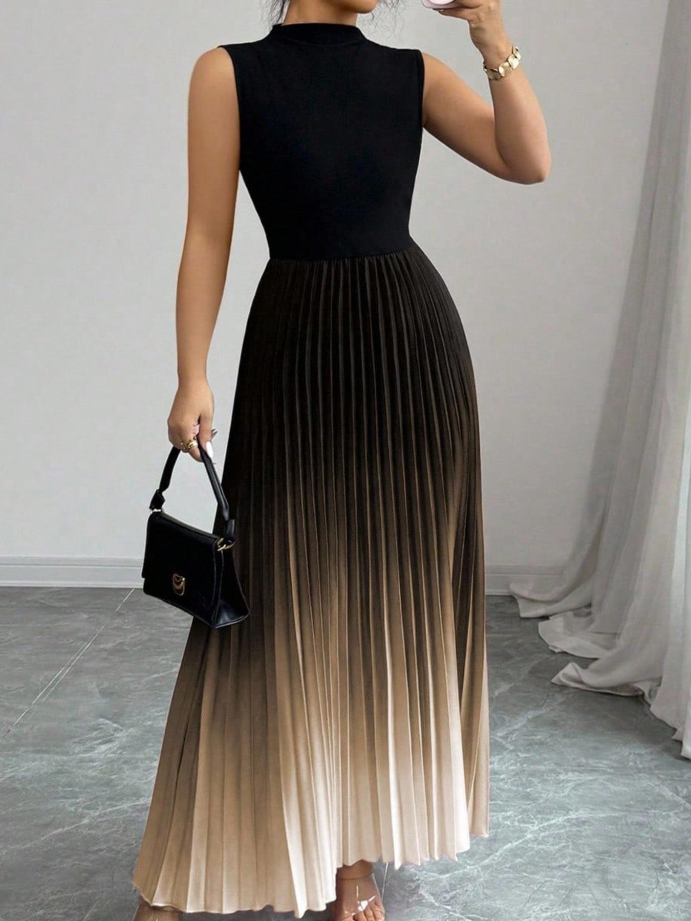 Elegant Ombre Pleated Sleeveless Maxi Dress