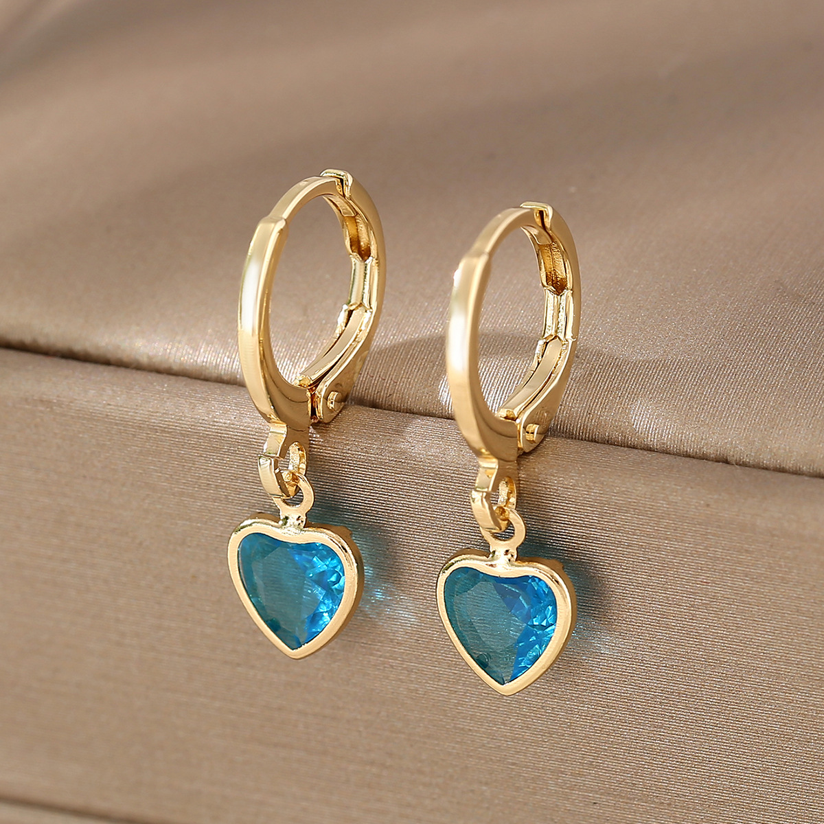 Charm Heart Crystal Gold Drop Earrings