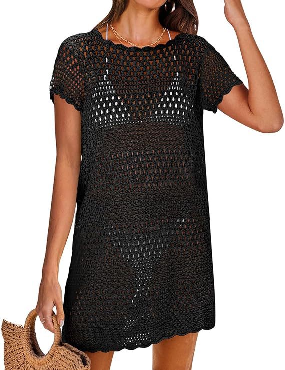 Breezy Crochet Open-Knit Short Sleeve Cover-Up Dress