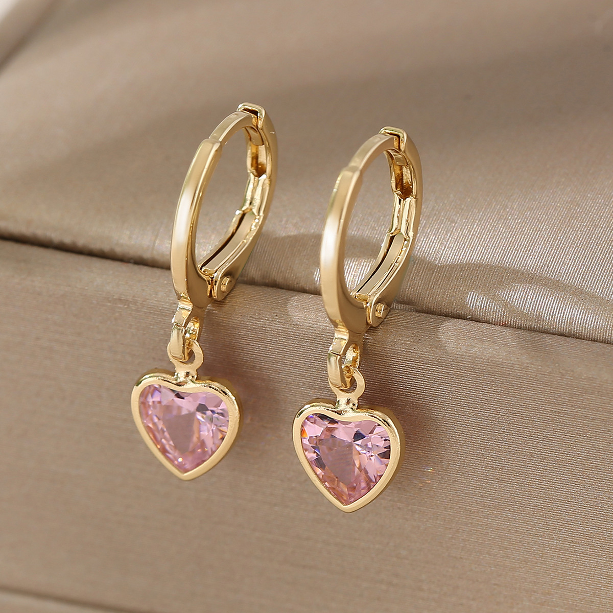 Charm Heart Crystal Gold Drop Earrings