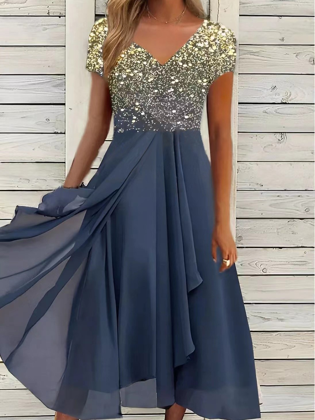 Gradient Printed V Neck Midi Dress (Buy 2 Free Shipping)