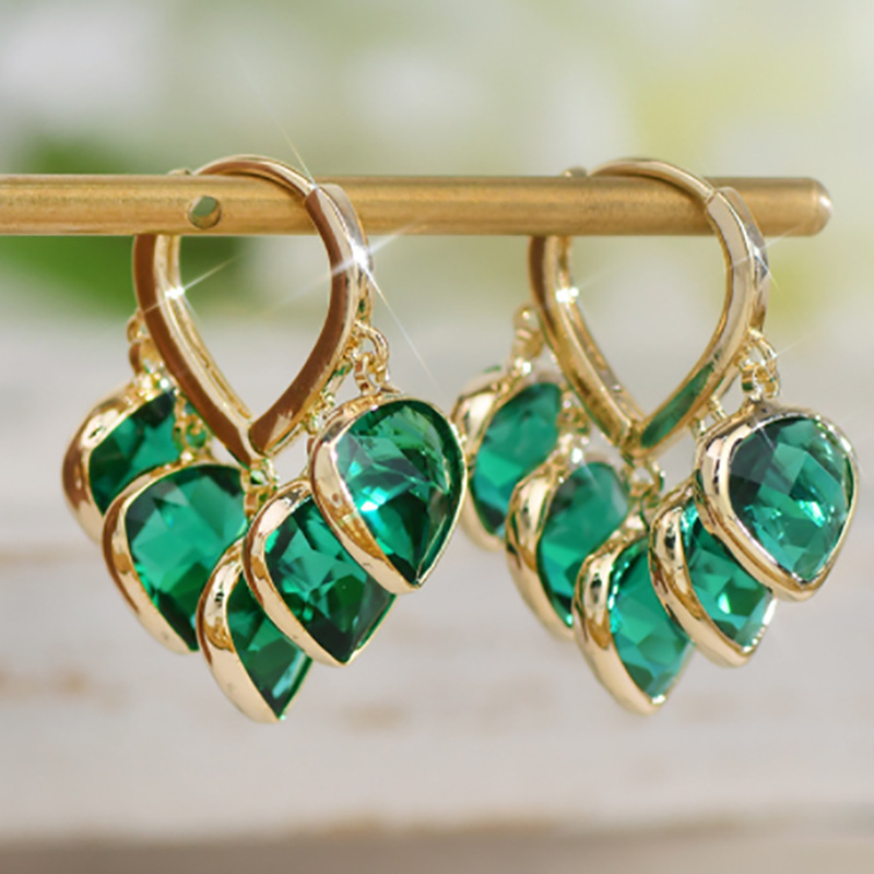 Elegant Emerald Crystal Gold Drop Earrings