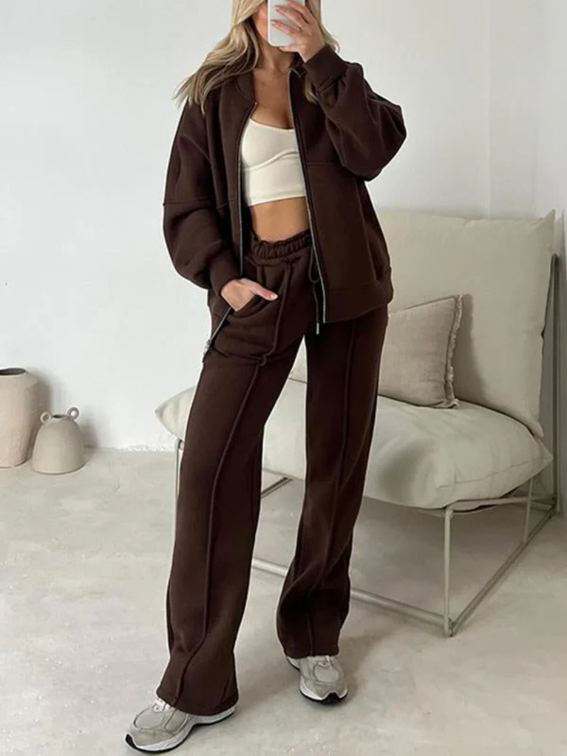 Cozy Relaxed Fit Zip Up Loungewear Set (Buy 2 Free Shipping)
