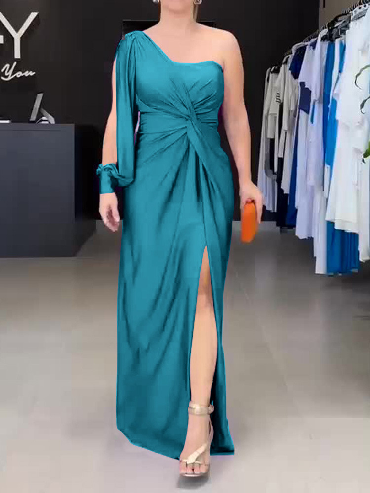 One-Shoulder Kink Vented Slim Fit Dress (Buy 2 Free Shipping)