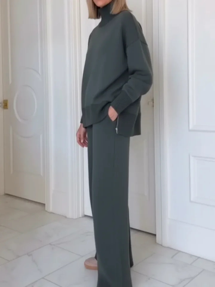 Minimalist Ribbed Zip Knit Sweater Wide Leg Set (Buy 2 Free Shipping)