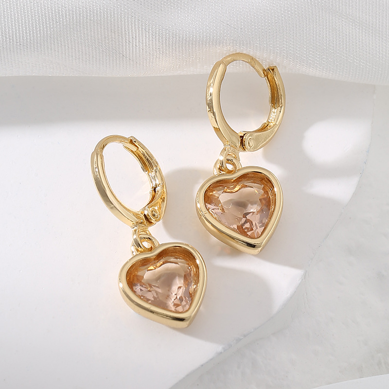 Charm Heart Crystal Gold Drop Earrings